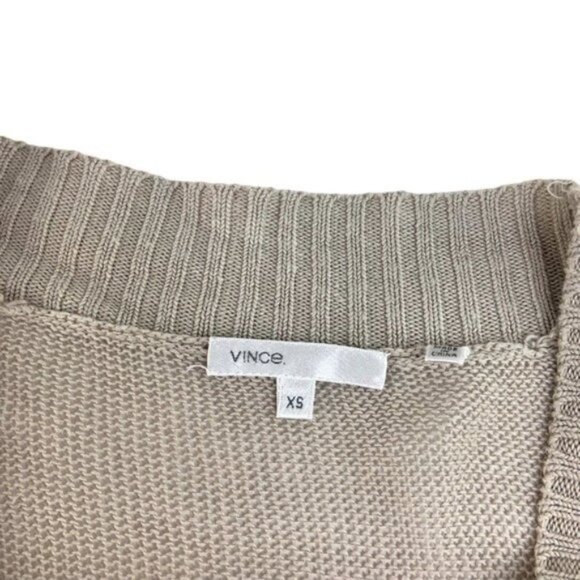 Vince Linen Lightweight Knit Tan Button Front Duster Cardigan - Picture 3 of 8